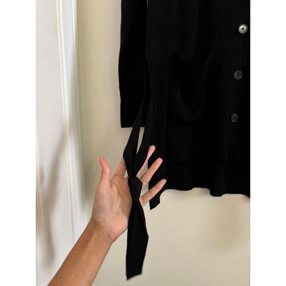 Anthropologie Sweater Women's Large Moth Cardigan Black Side Tie Button Up - Picture 5 of 9